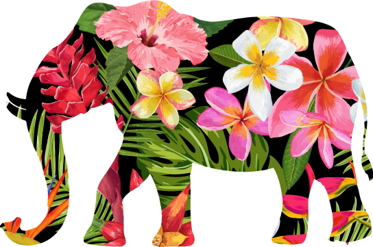 動物 ビニールマット 花柄の象のシルエット - TENSTICKERS