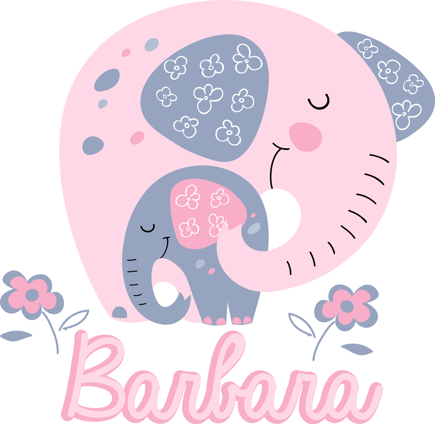 動物 ビニールマット ハートと名前入りの象 - TENSTICKERS
