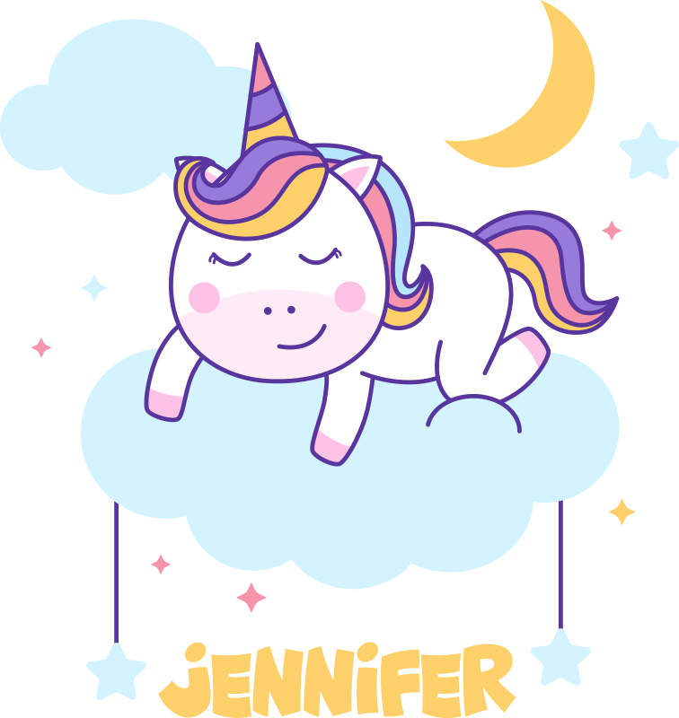 動物 ビニールマット 眠るユニコーンのパーソナライズされた虹 - TENSTICKERS