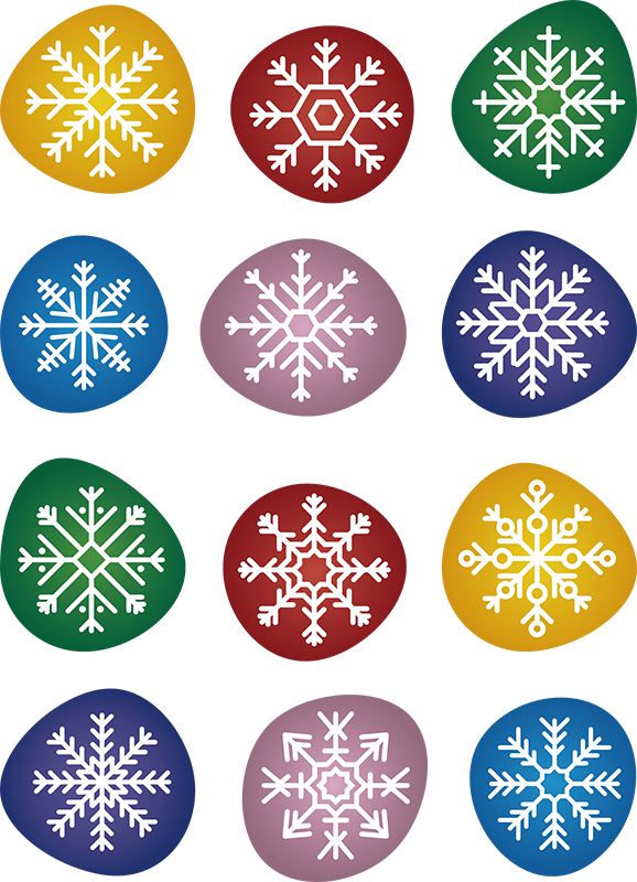 クリスマスの壁画カラフルな雪の結晶 - TENSTICKERS