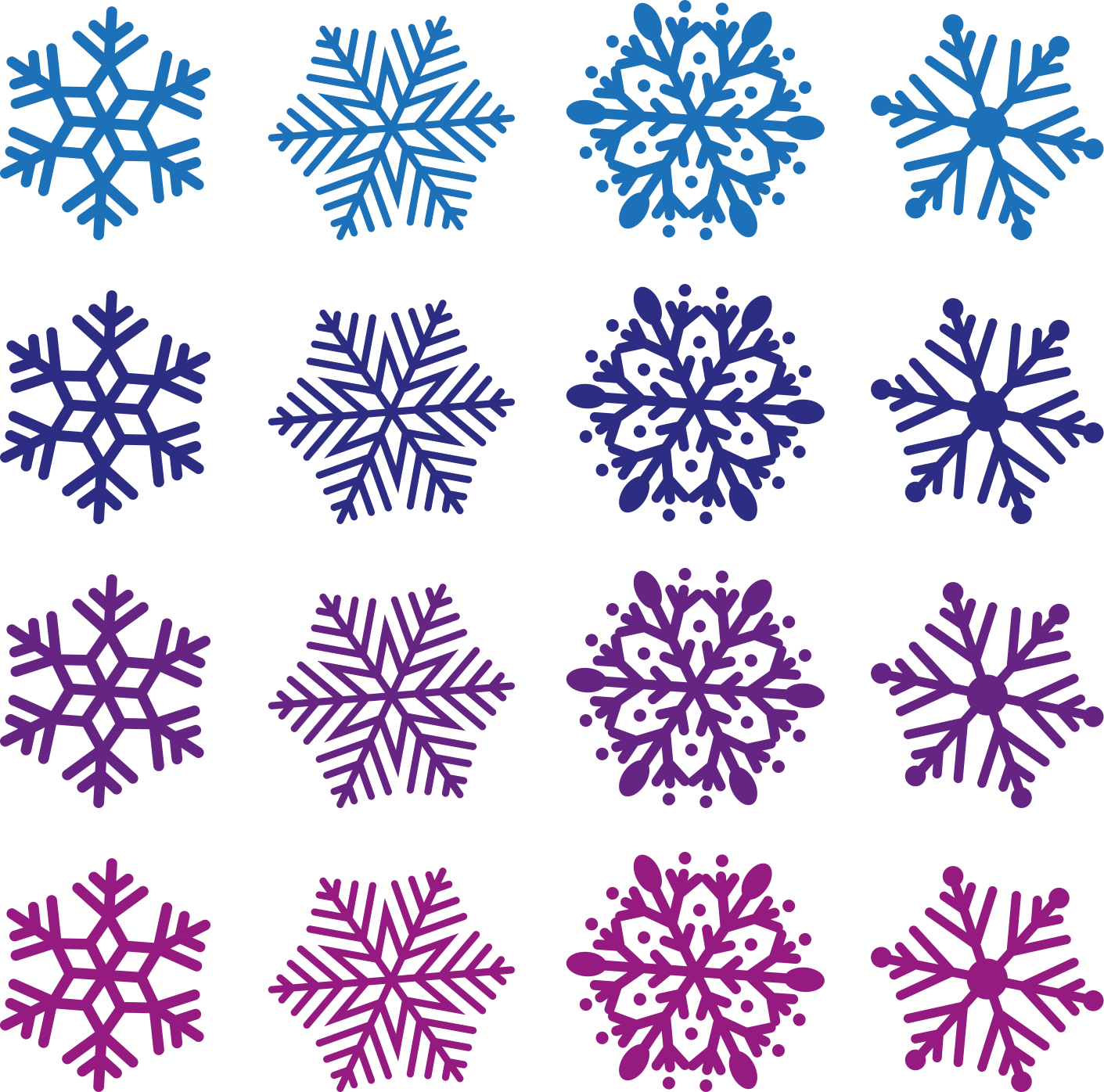 クリスマスの壁画紫と青の雪の結晶パック - TENSTICKERS