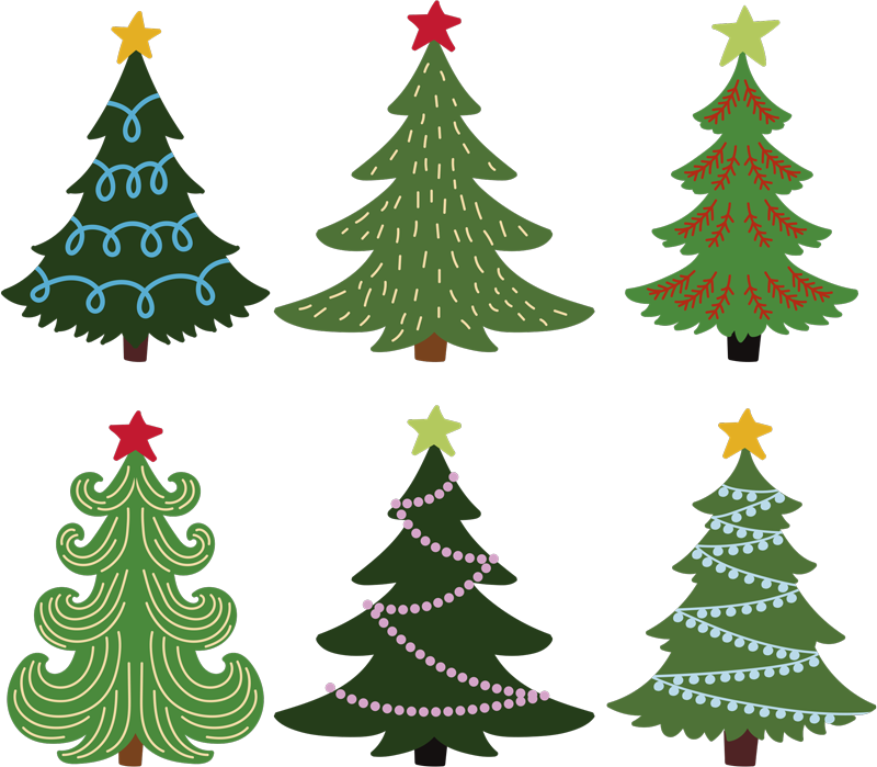 クリスマスの壁画カラフルなクリスマスツリーセット - TENSTICKERS