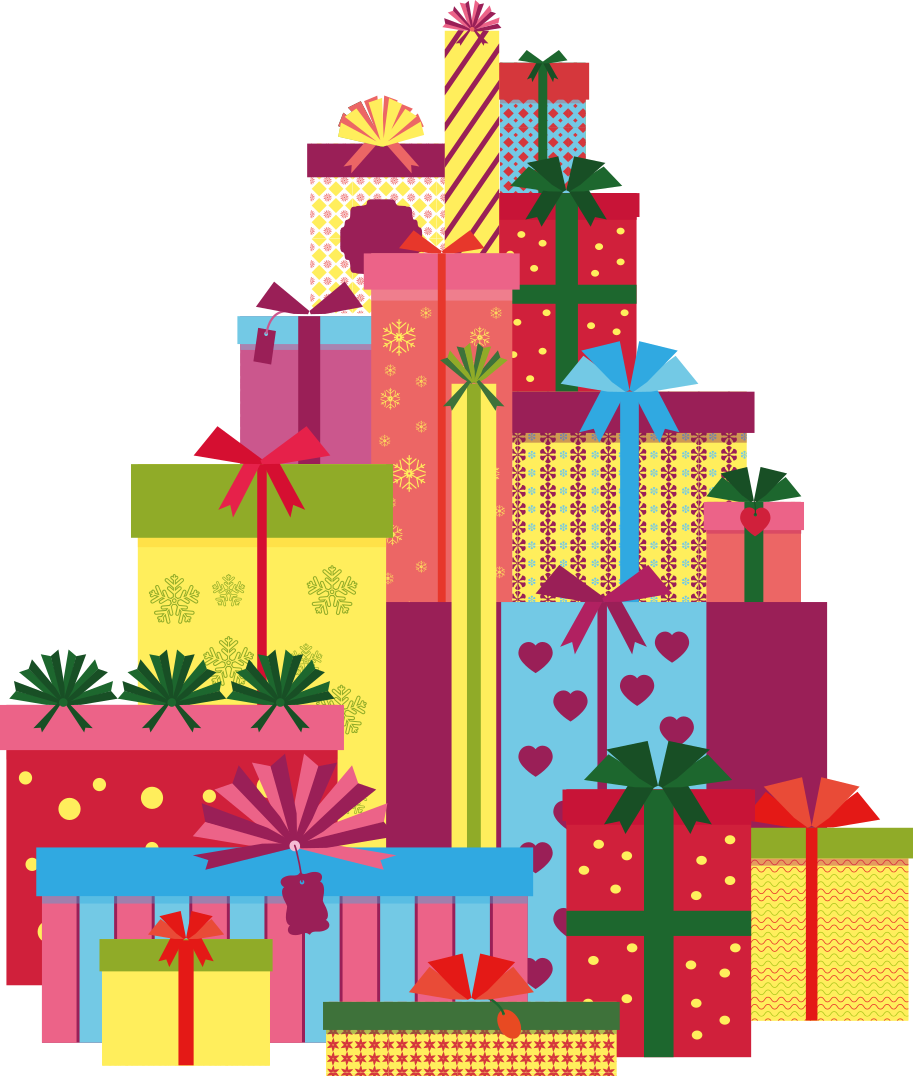 クリスマスの壁画ギフトボックスの大きな山 - TENSTICKERS