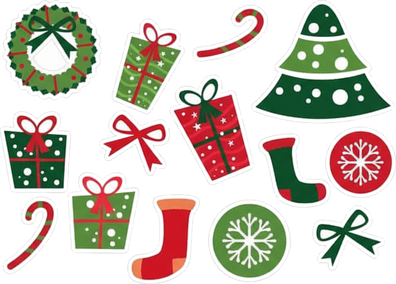 クリスマスの壁画クラシッククリスマスの要素 - TENSTICKERS