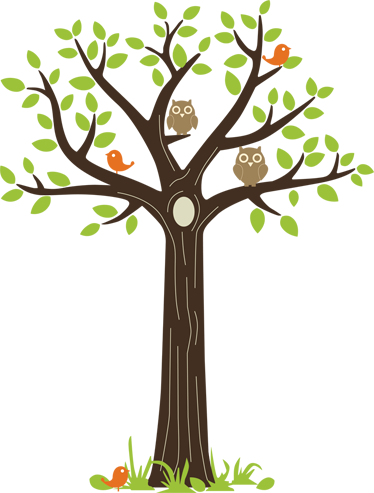 花と植物の壁画フクロウと木々 - TENSTICKERS
