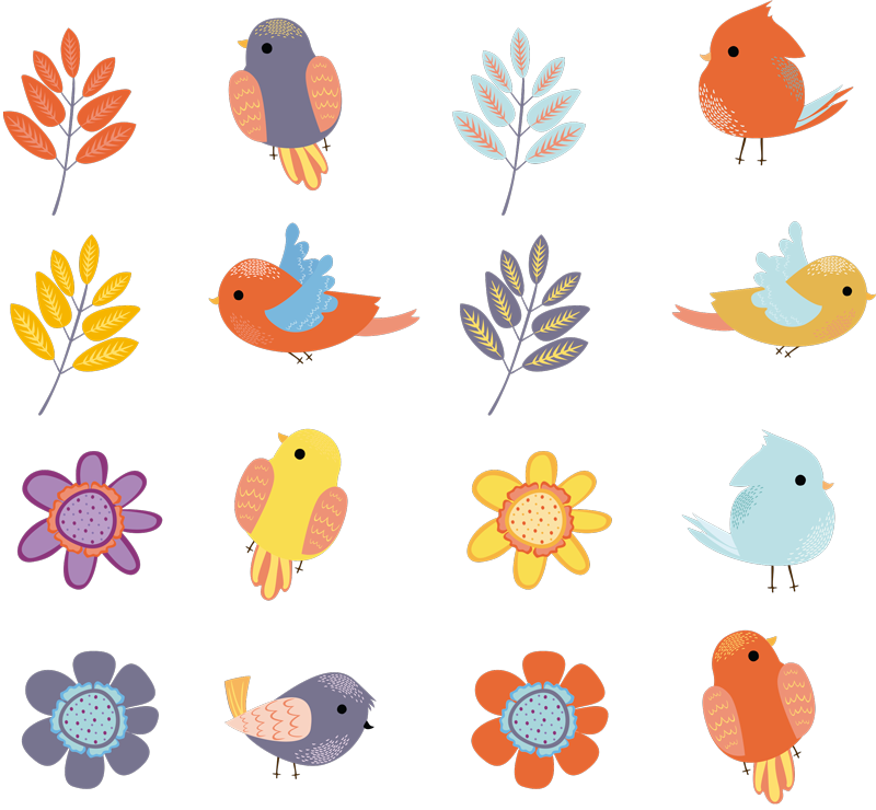 花と植物の壁画春の鳥のセット - TENSTICKERS