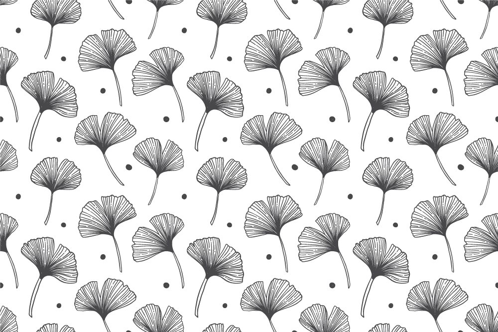 花と植物の壁画イチョウの葉の白いパターン - TENSTICKERS