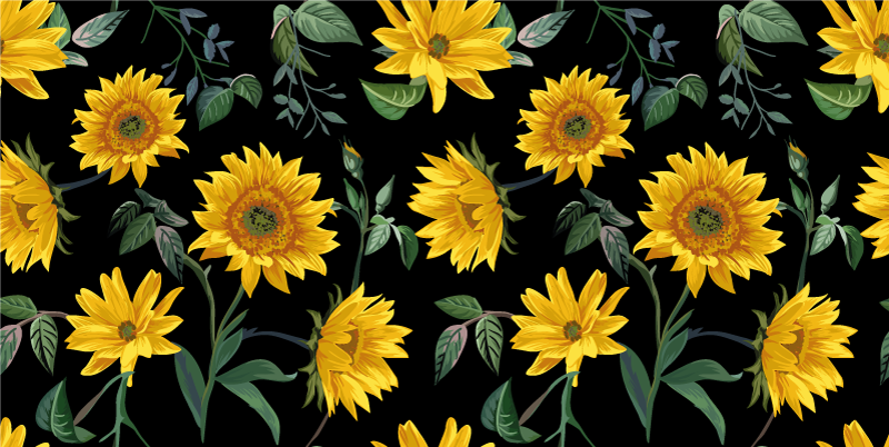 花と植物の壁画ヴィンテージひまわり - TENSTICKERS