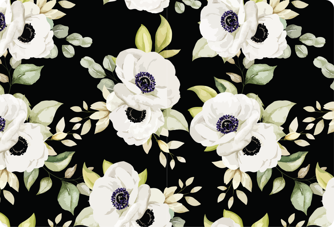 花と植物の壁画優雅な黒スタイル - TENSTICKERS