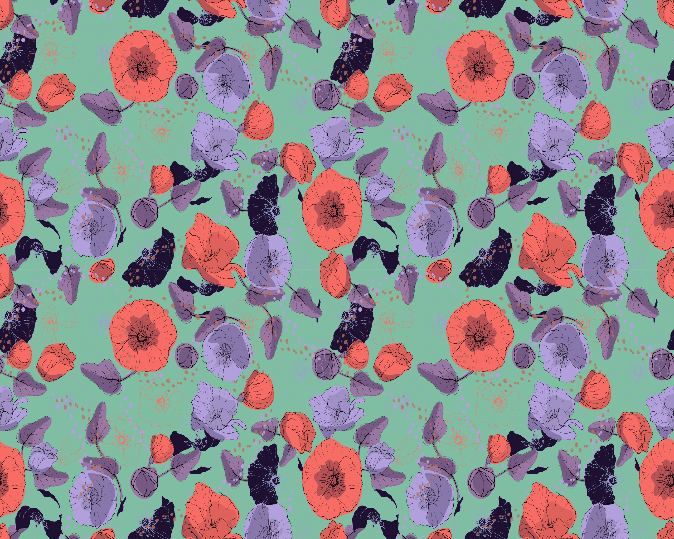 花と植物の壁画優雅なポピー - TENSTICKERS