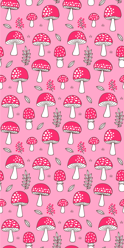 花と植物の壁画クラシックピンクマッシュルーム - TENSTICKERS