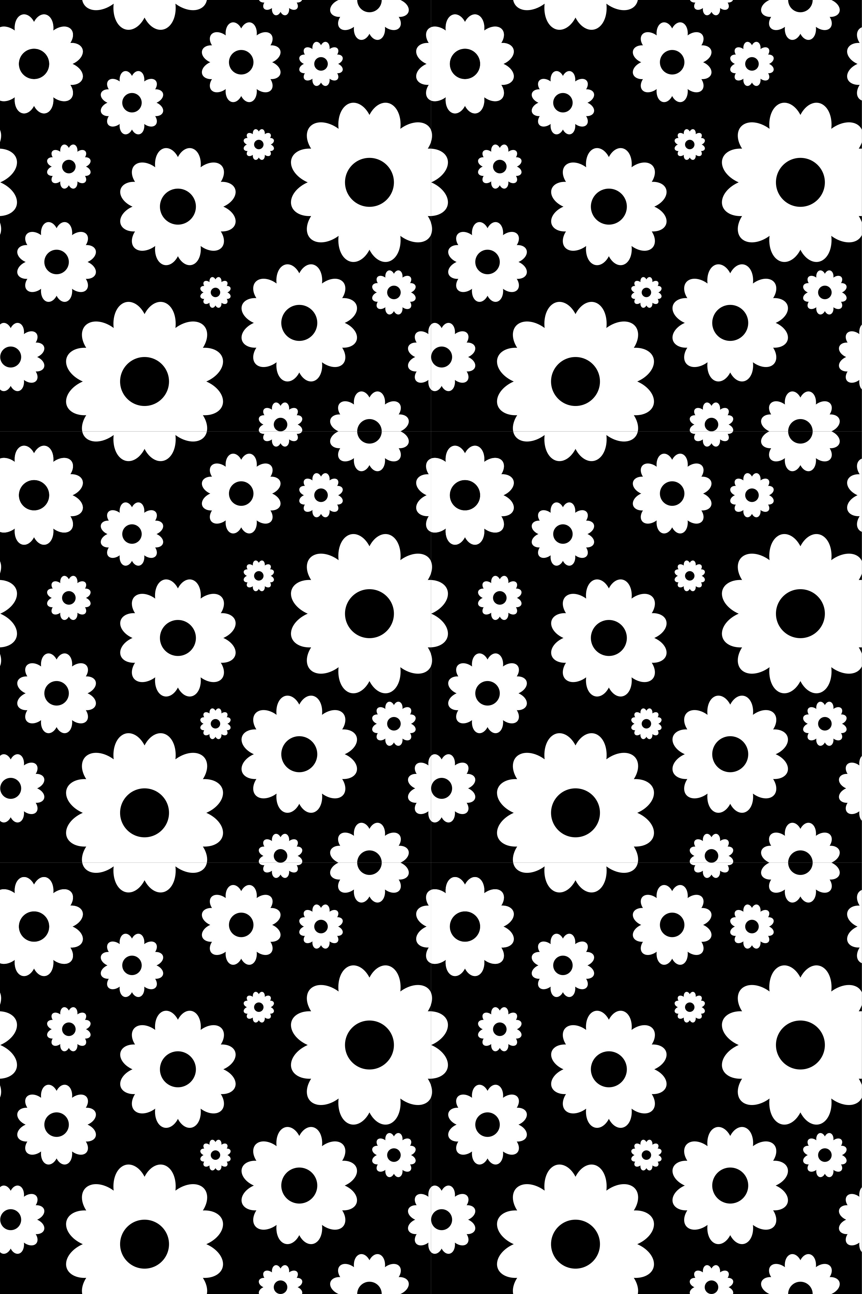 花と植物の壁画モノクロのデイジー - TENSTICKERS
