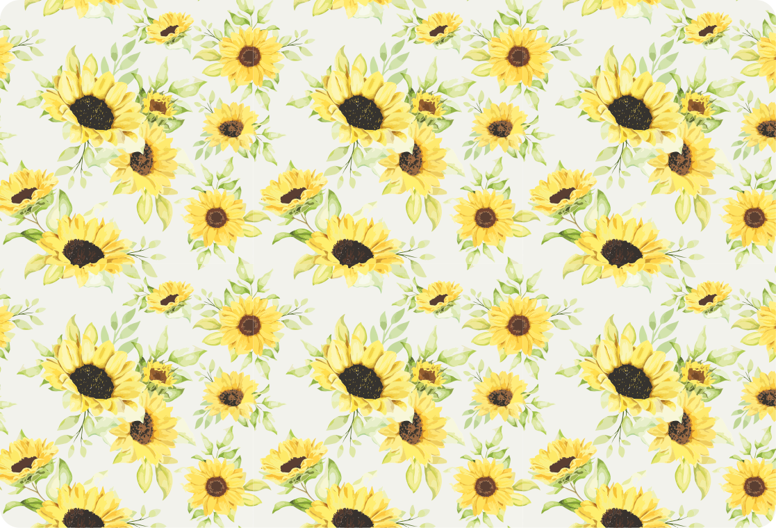 花と植物の壁画美しい水彩のひまわりのシームレスパターン - TENSTICKERS