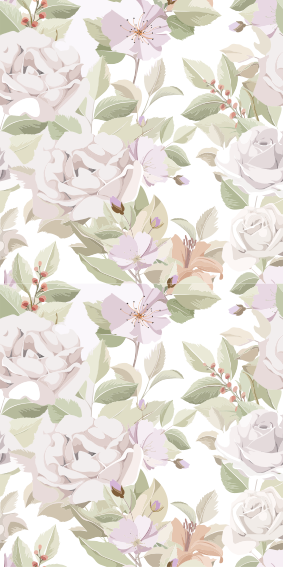 花と植物の壁画エレガントな花柄のシームレスパターン - TENSTICKERS