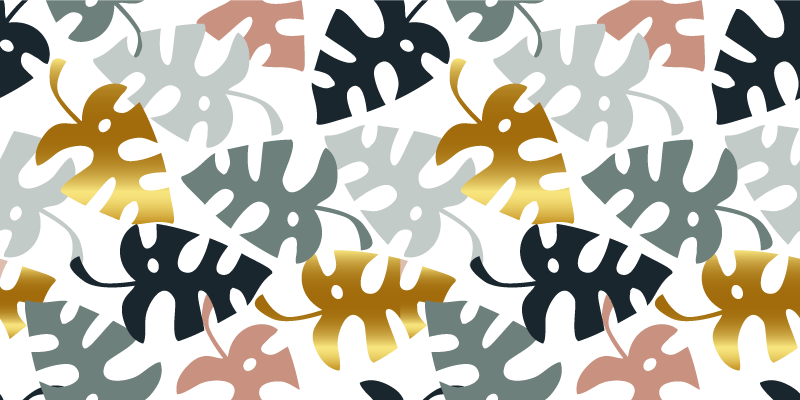 花と植物の壁画 黄金と多色の葉 - TENSTICKERS