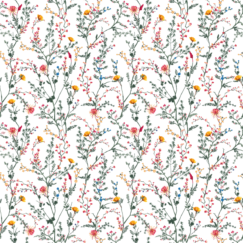 花と植物の壁画 薄くミニマルな庭の花 - TENSTICKERS