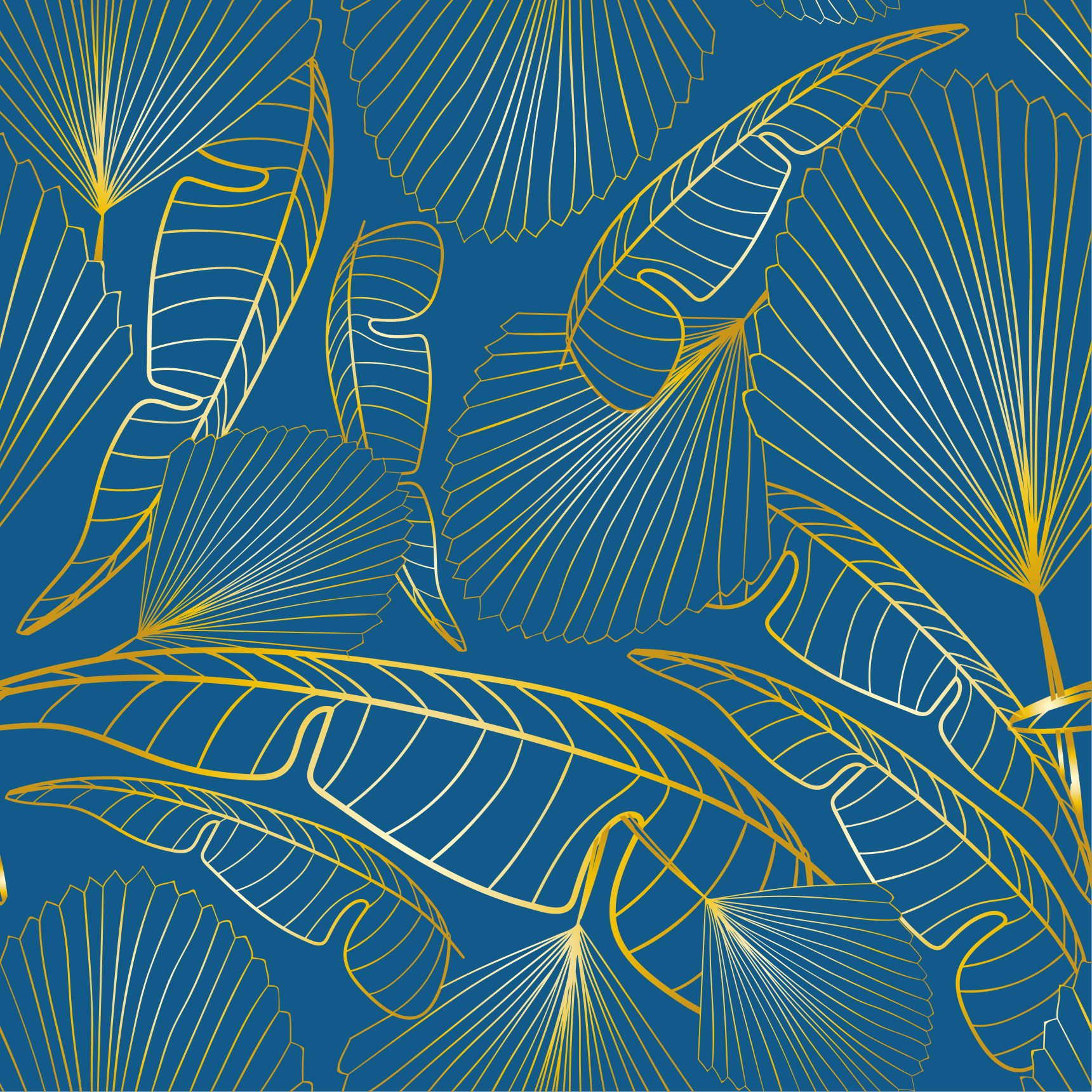 花と植物の壁画金色の葉 - TENSTICKERS