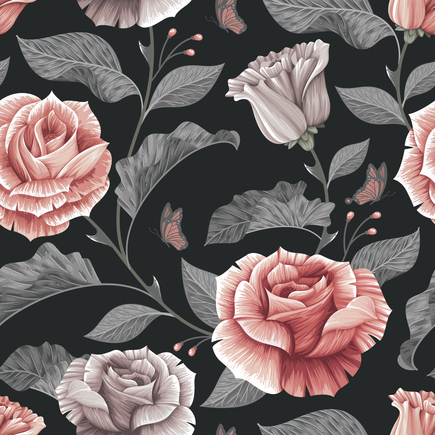 花と植物の壁画バラ模様 - TENSTICKERS