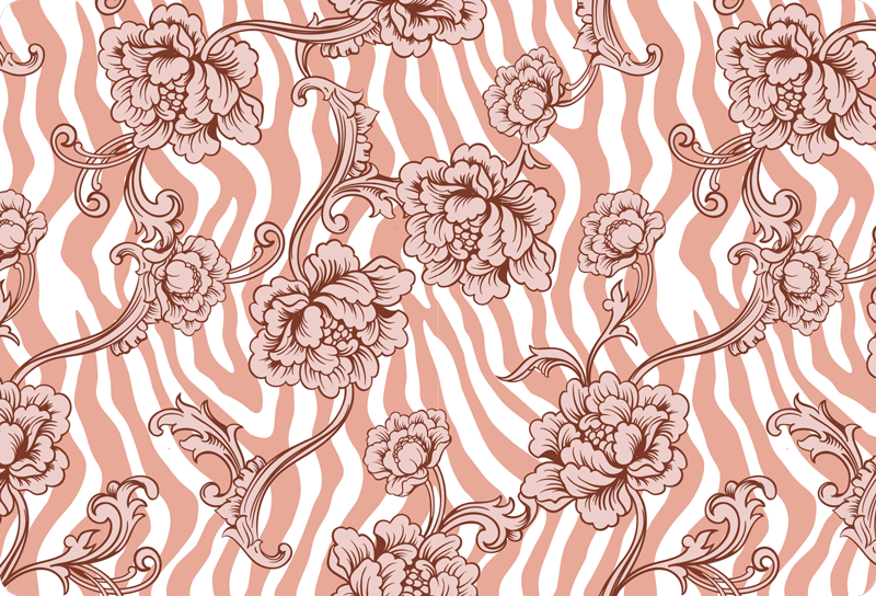 花と植物の壁画ゼブラ柄と装飾的な花コーラルノートパソコン - TENSTICKERS