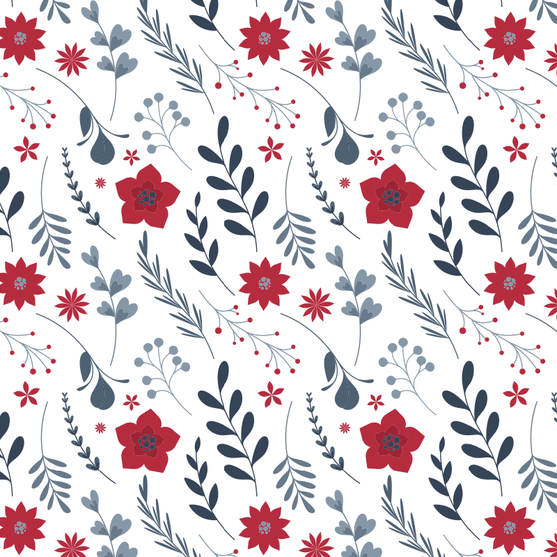 花と植物の壁画白と赤の花柄 - TENSTICKERS