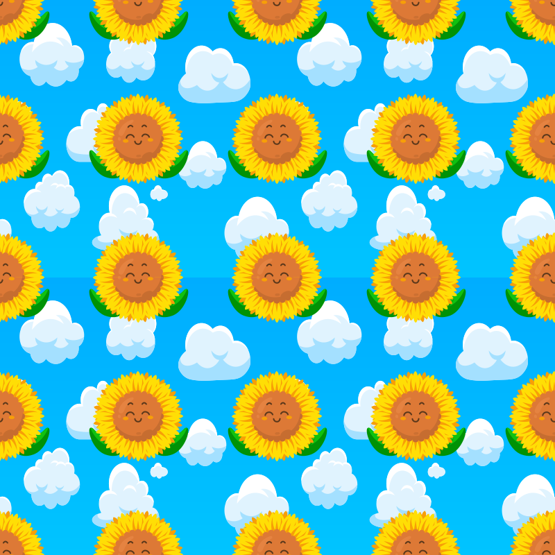 花と植物の壁画空に微笑む黄色い花 - TENSTICKERS