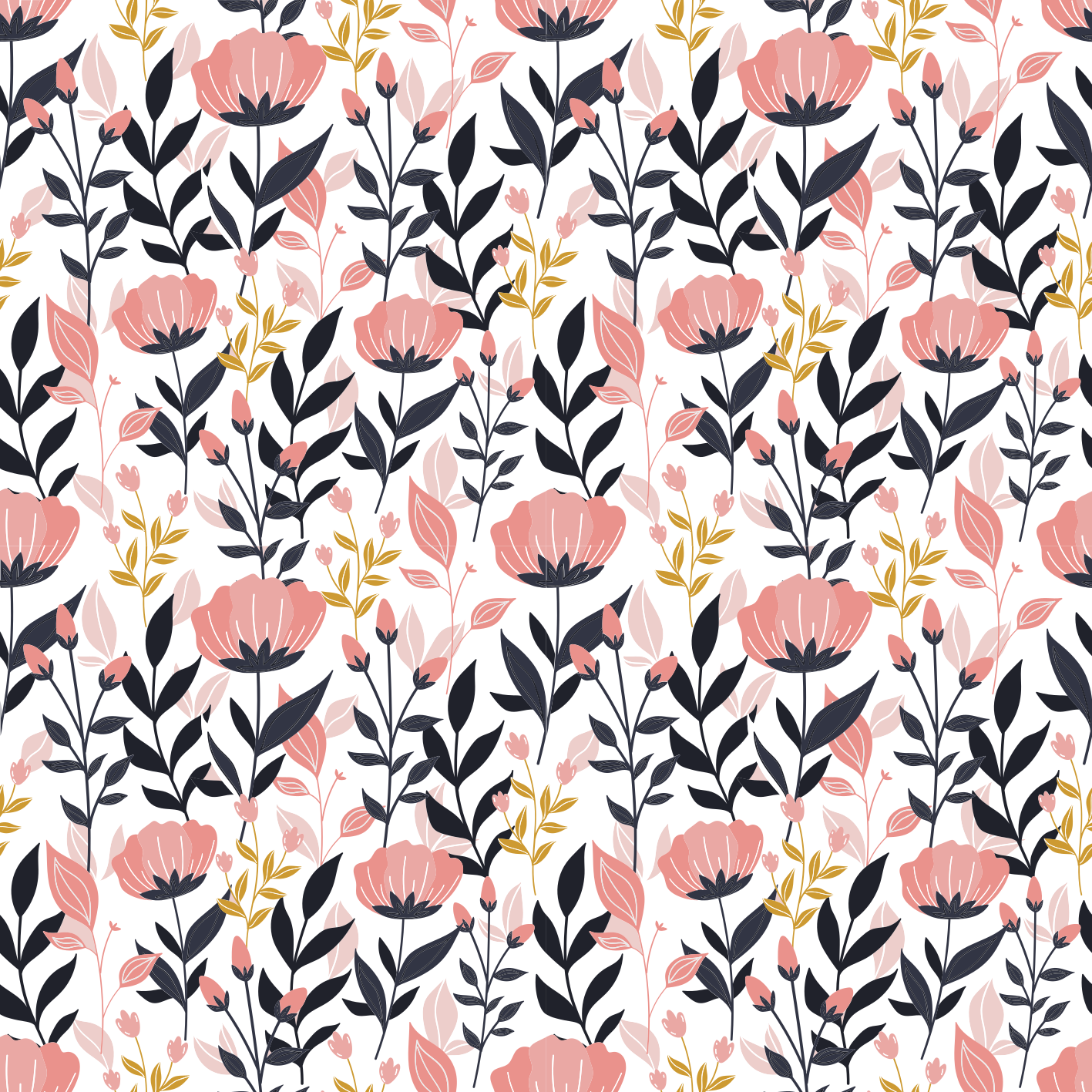 花と植物の壁画ピンクの花 - TENSTICKERS