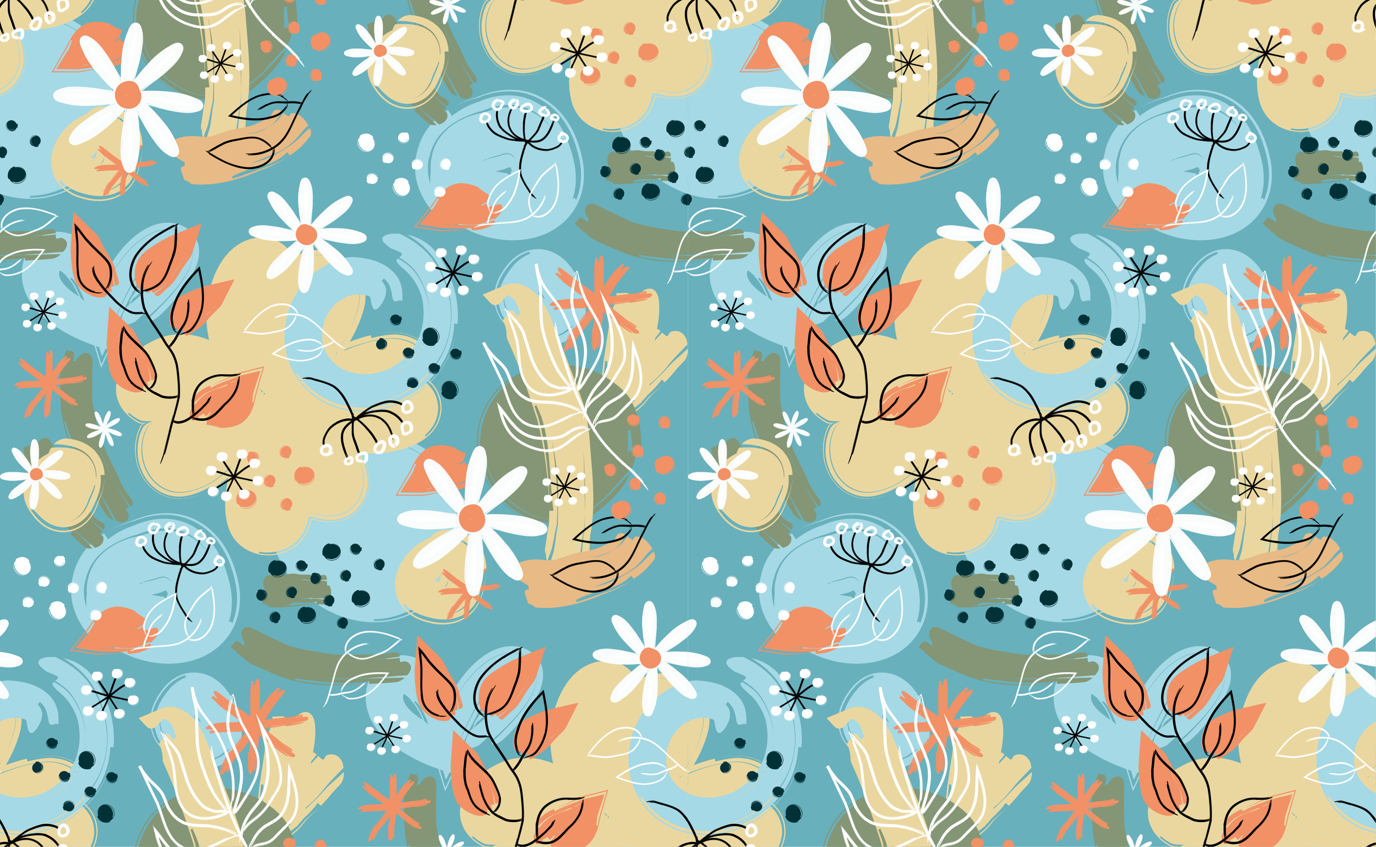 花と植物の壁画抽象的なフラットフローラル背景 - TENSTICKERS