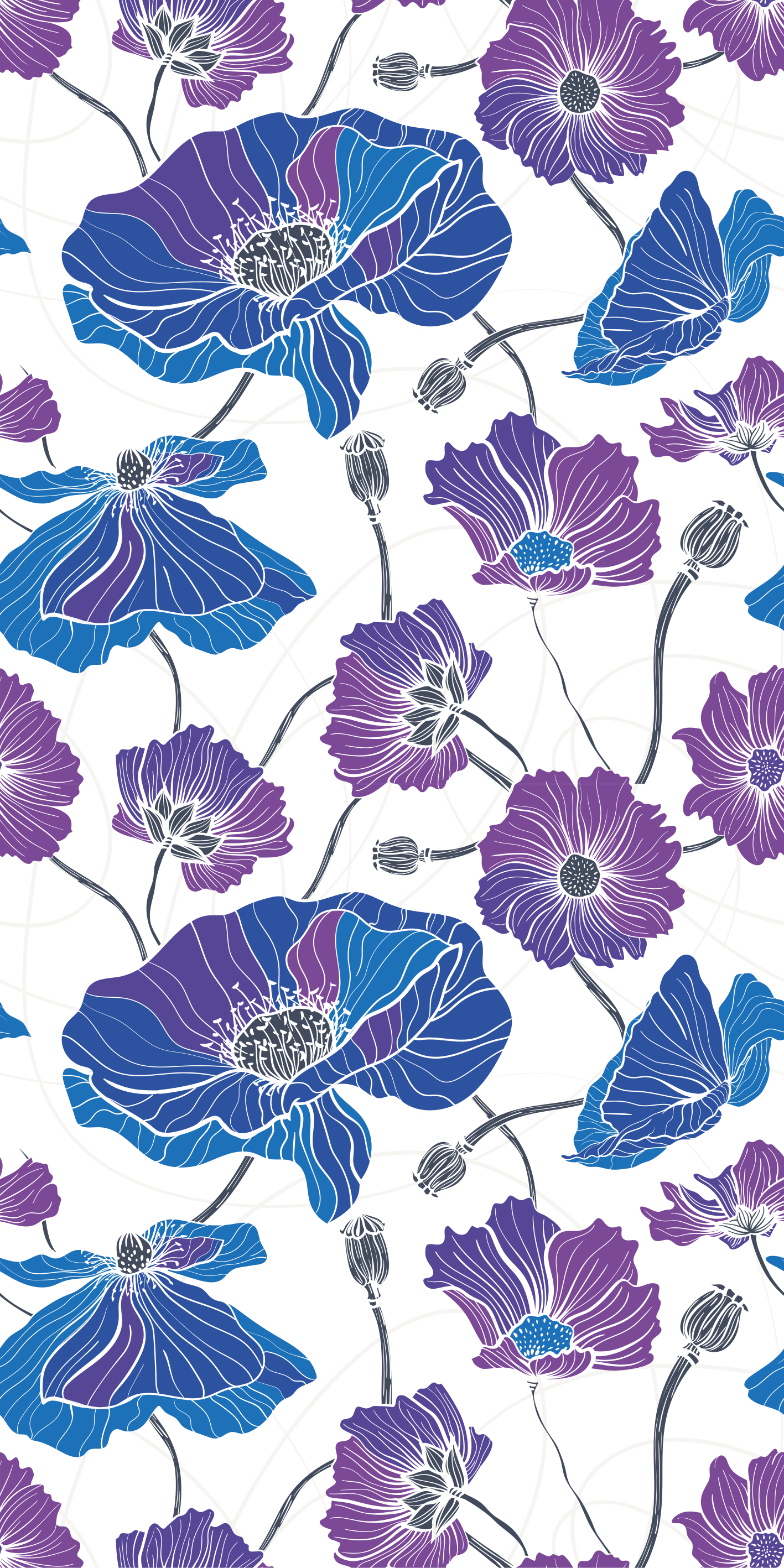 花と植物の壁画青と紫の庭の花 - TENSTICKERS
