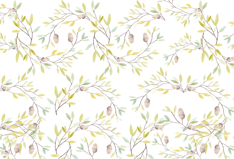 花と植物の壁画オリジナル水彩緑の葉パターン - TENSTICKERS