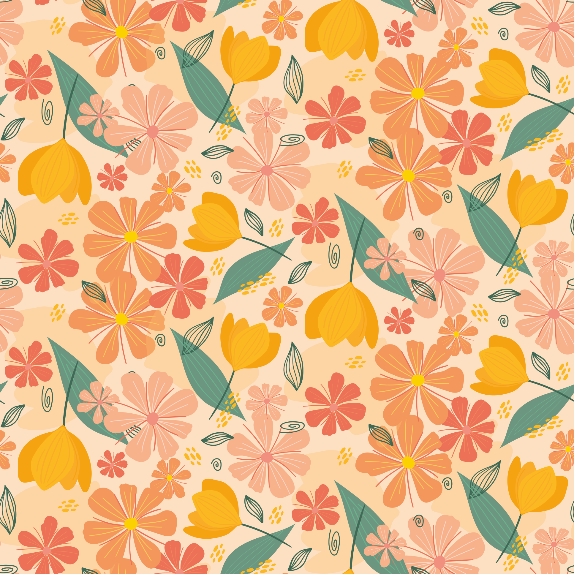 花と植物の壁画カラフルなヴィンテージの葉と花 - TENSTICKERS