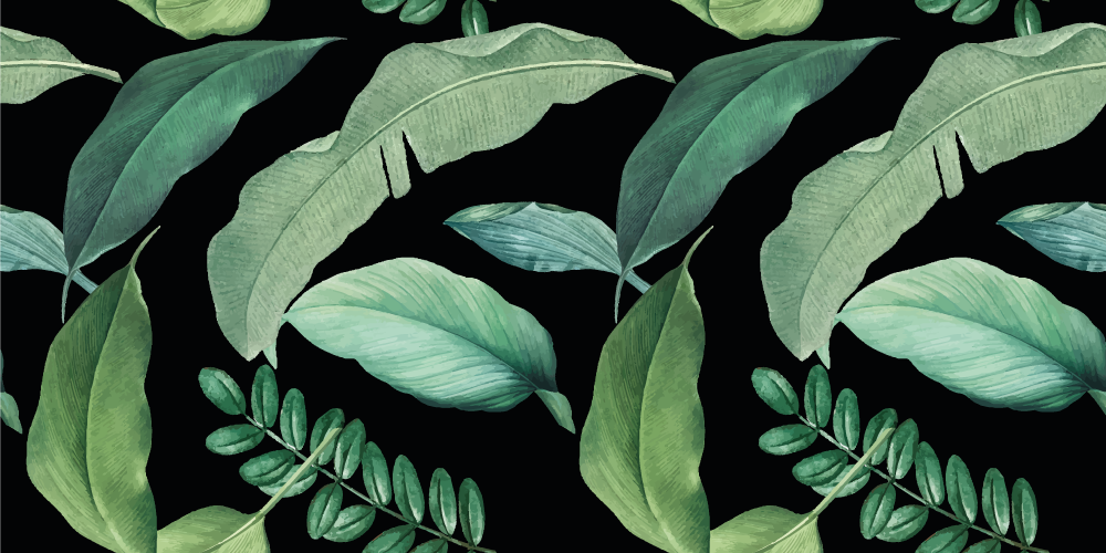 花と植物の壁画夜の暗い灰色の森の葉 - TENSTICKERS