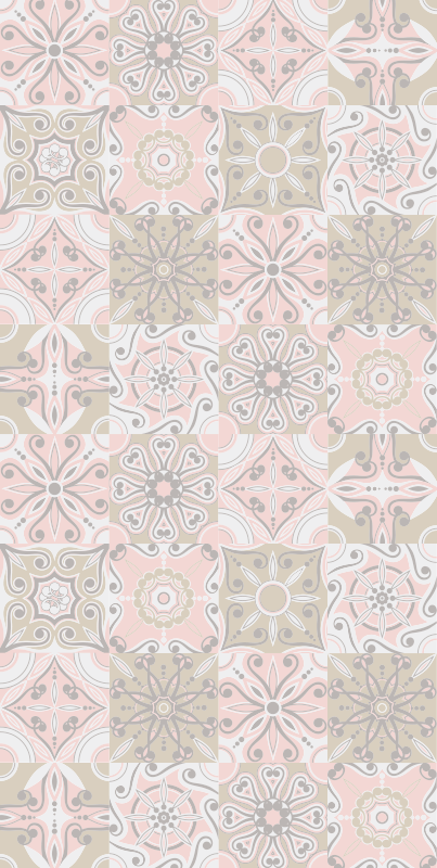 キッチン マット ビニール ピンクとグレーのタイル - TENSTICKERS