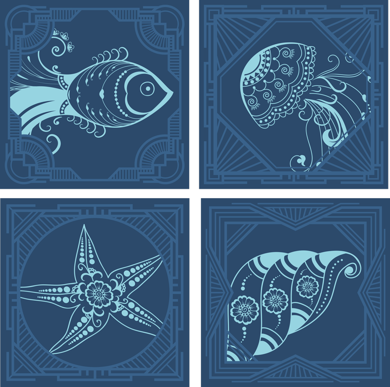 バスルームに1枚ビニールカーペット海の生き物タイル - TENSTICKERS
