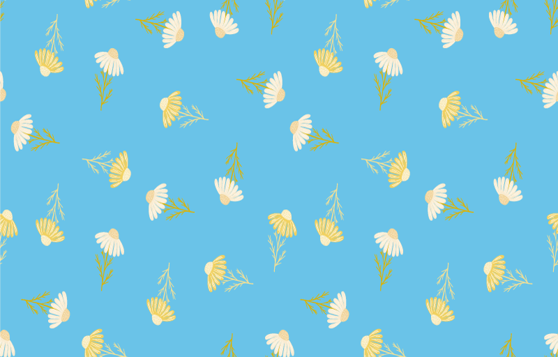 花と植物の壁画青い背景のデイジーパターン - TENSTICKERS