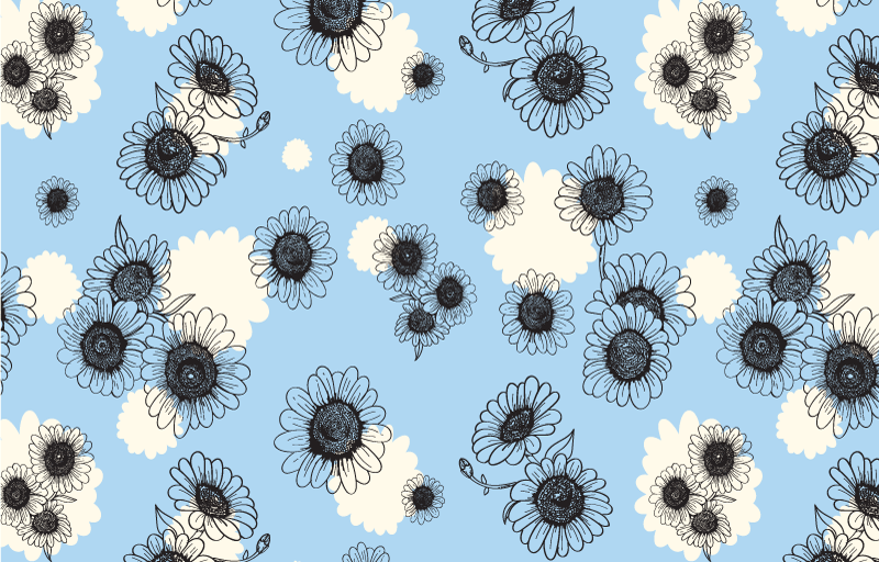 花と植物の壁画　デイジーのシームレスモダンパターン - TENSTICKERS