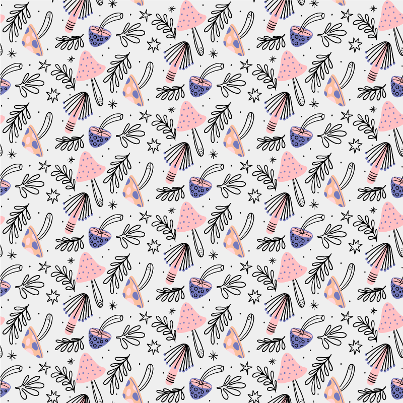 花と植物の壁画クラシックなキノコと花 - TENSTICKERS