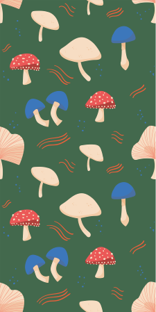 花と植物の壁画赤と白のリアルなきのこ - TENSTICKERS