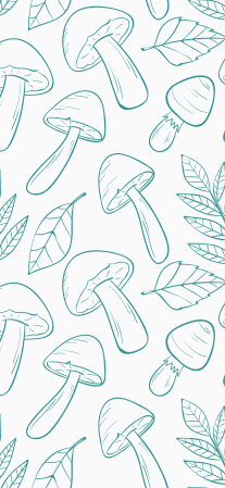 花と植物の壁画白と薄い青のキノコ柄 - TENSTICKERS