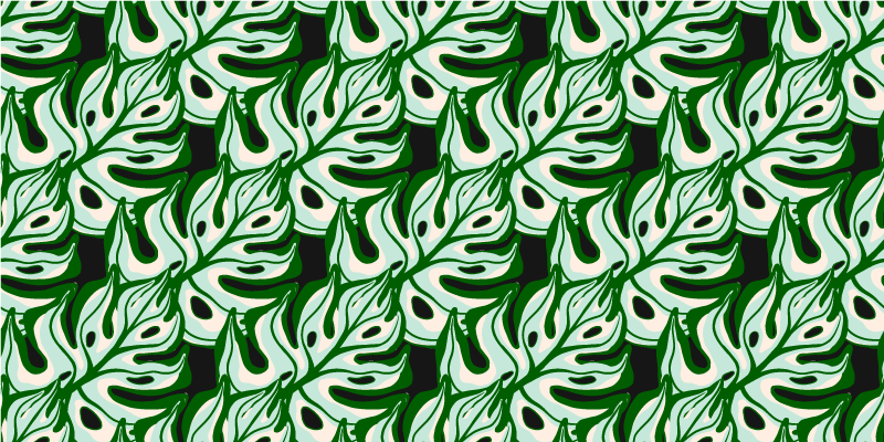 花と植物の壁画黒と緑の派手な植物模様 - TENSTICKERS