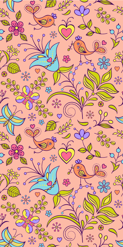 花と植物の壁画 鳥と蝶のフローラパターン - TENSTICKERS