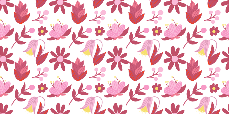 花と植物の壁画 ポーランドの民芸品 赤い要素付き - TENSTICKERS