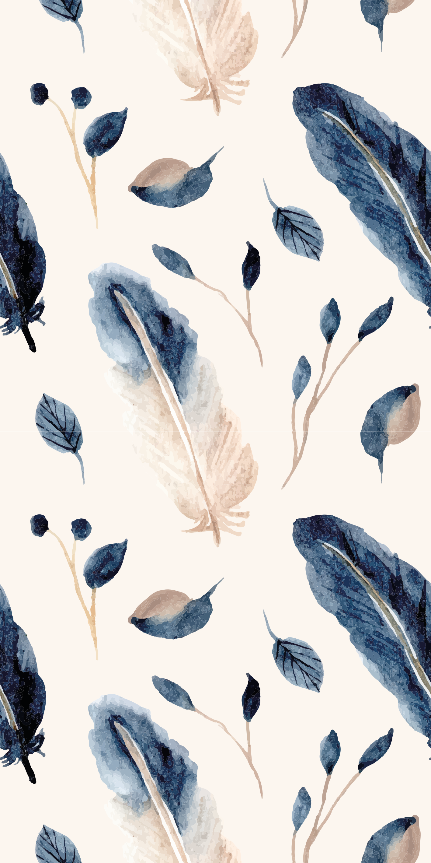 花と植物の壁画 飛ぶ葉と羽根 - TENSTICKERS
