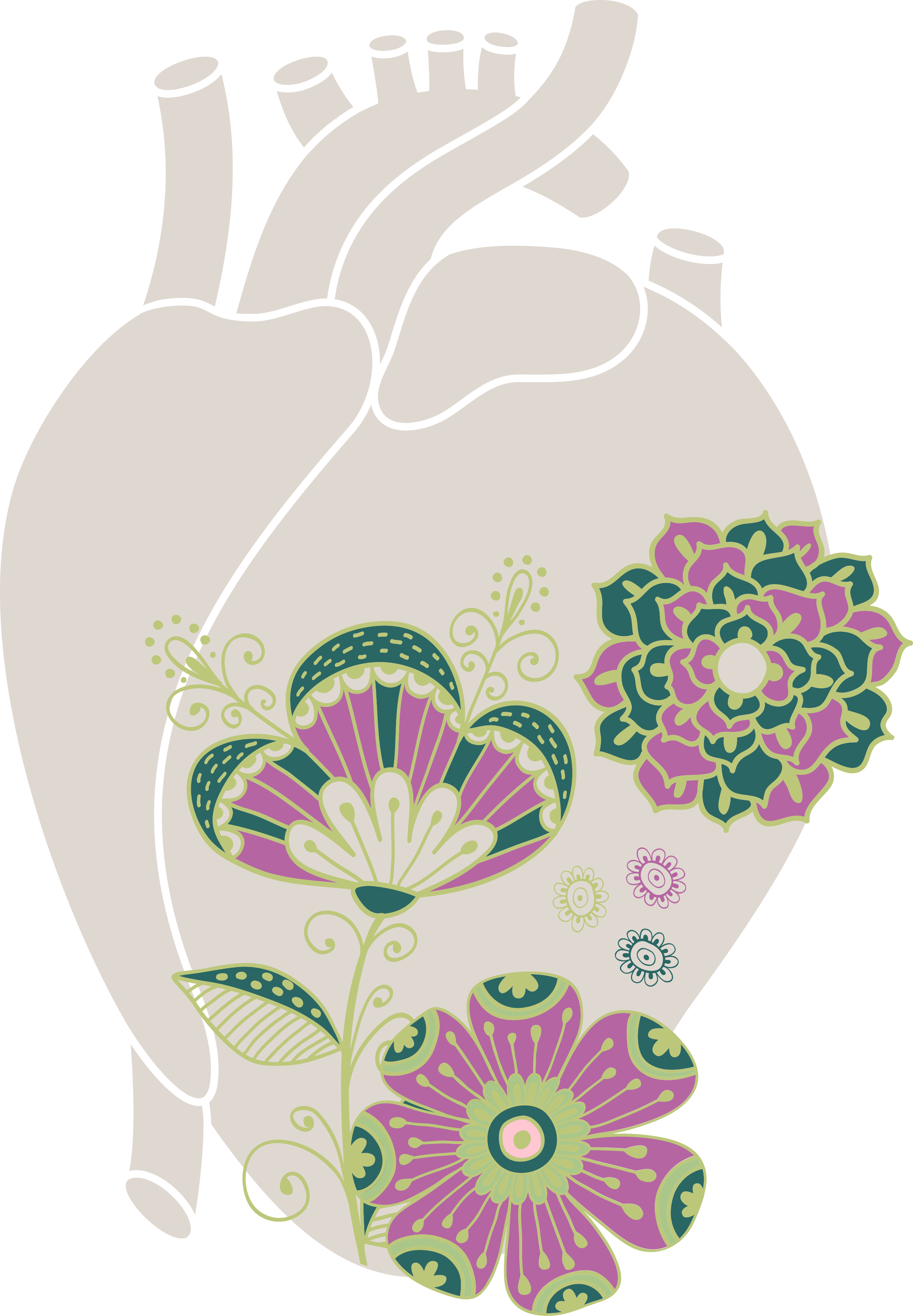花と植物の壁画赤い花の解剖学的心臓 - TENSTICKERS