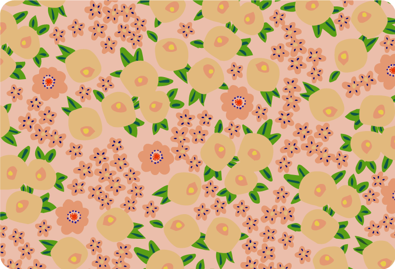 花と植物の壁画ピーチトーンのオリジナルフラワーパターン - TENSTICKERS
