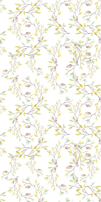 花と植物の壁画オリジナル水彩緑葉パターン - TENSTICKERS