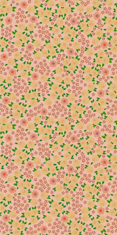 花と植物の壁画 ピーチトーンのオリジナルフラワーパターン - TENSTICKERS