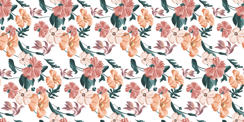 花と植物の壁画 美しいパステルの花柄 - TENSTICKERS