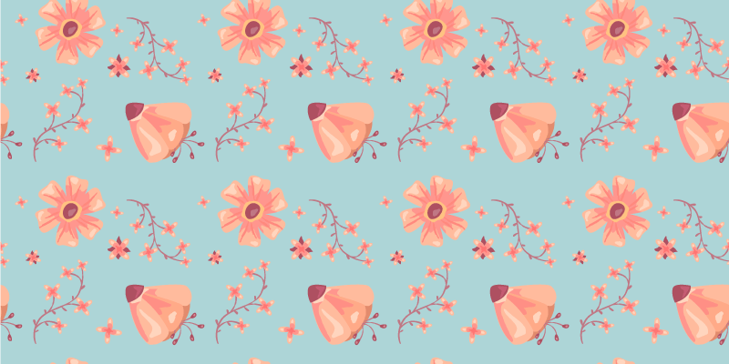 花と植物の壁画オレンジの花と青い背景 - TENSTICKERS