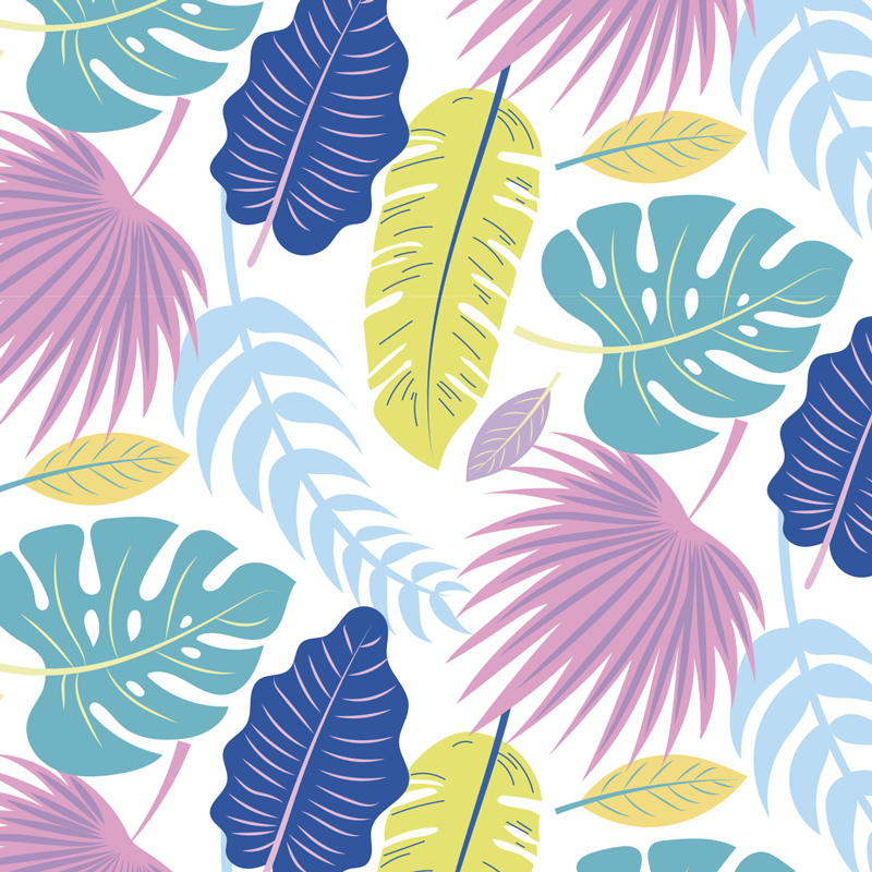 花と植物の壁画カラフルな葉のパターン - TENSTICKERS