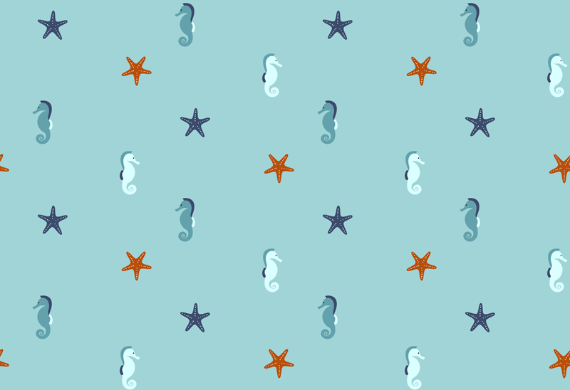 花と植物の壁画 seahorseとstarfishの模様 - TENSTICKERS